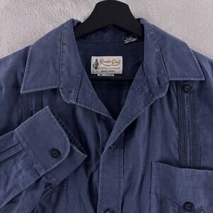Ramon Puig Guayabera Shirt Mens Size Medium Navy Blue Linen Cuban Island